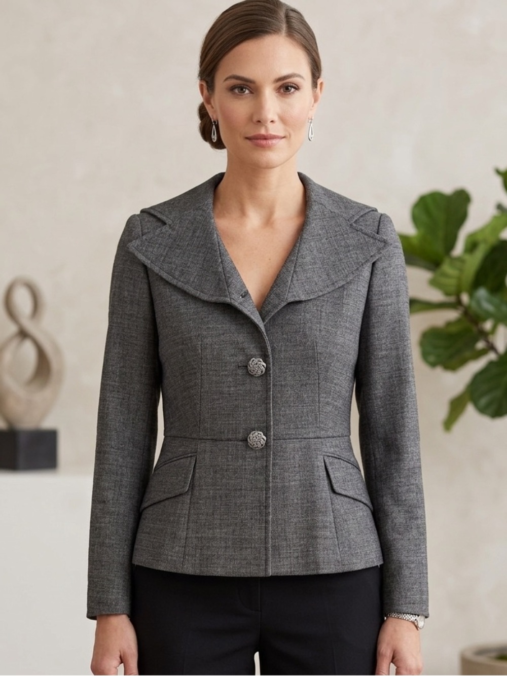Dana Buchman Gray Notched Collar Women's Blazer